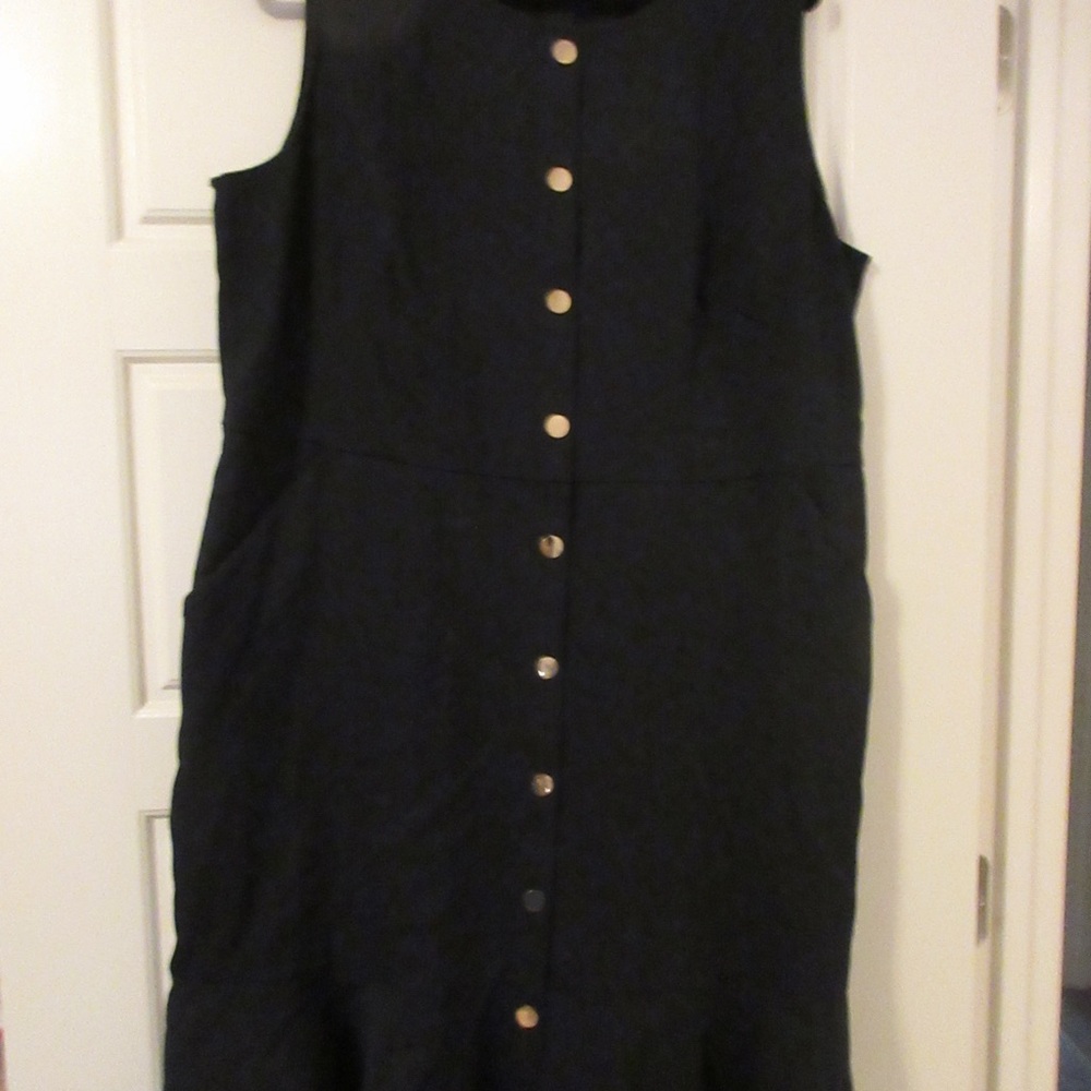 Navy Blue Sleeveless Dress with Gold Buttons